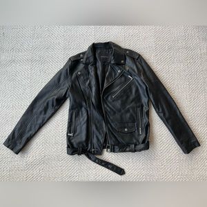 Structure Faux Black Oversized Leather Jacket with Belt sz S